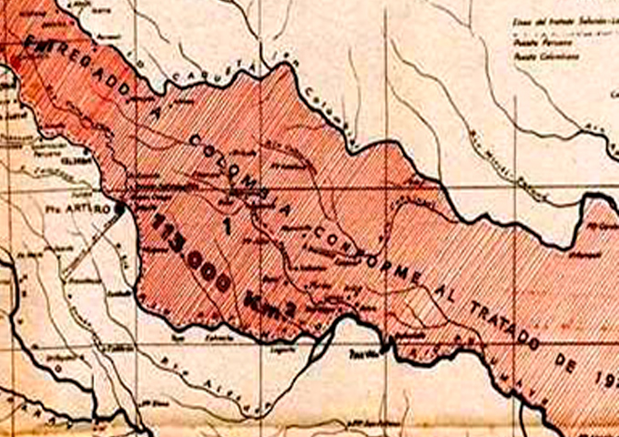 Mapa de territorios cedidos por Perú a Colombia