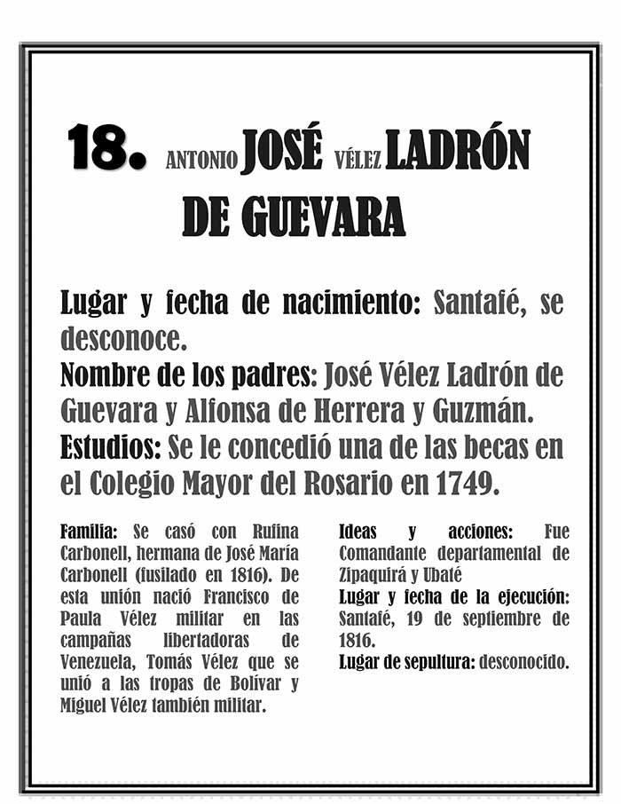 Antonio Jose Velez Ladron de Guevara estudiante del Colegio Mayor de Nuestra Señora del Rosario año 1800