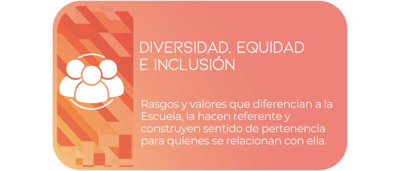 DIVERSIDAD, EQUIDAD E INCLUSIÓN: Rasgos y valores que diferencian a la Escuela, la hacen referente y construyen sentido de pertenencia para quienes se relacionan con ella.