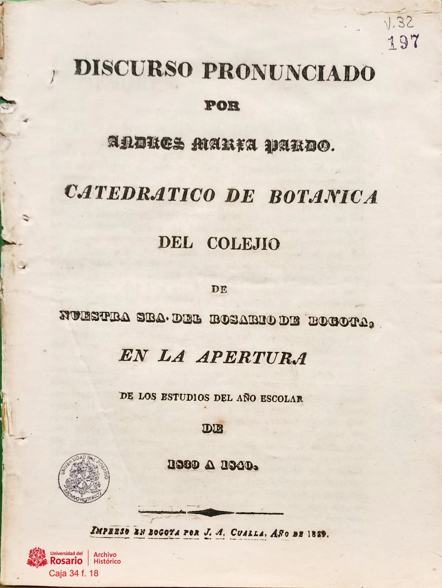 Portada del Discurso del Dr. Pardo